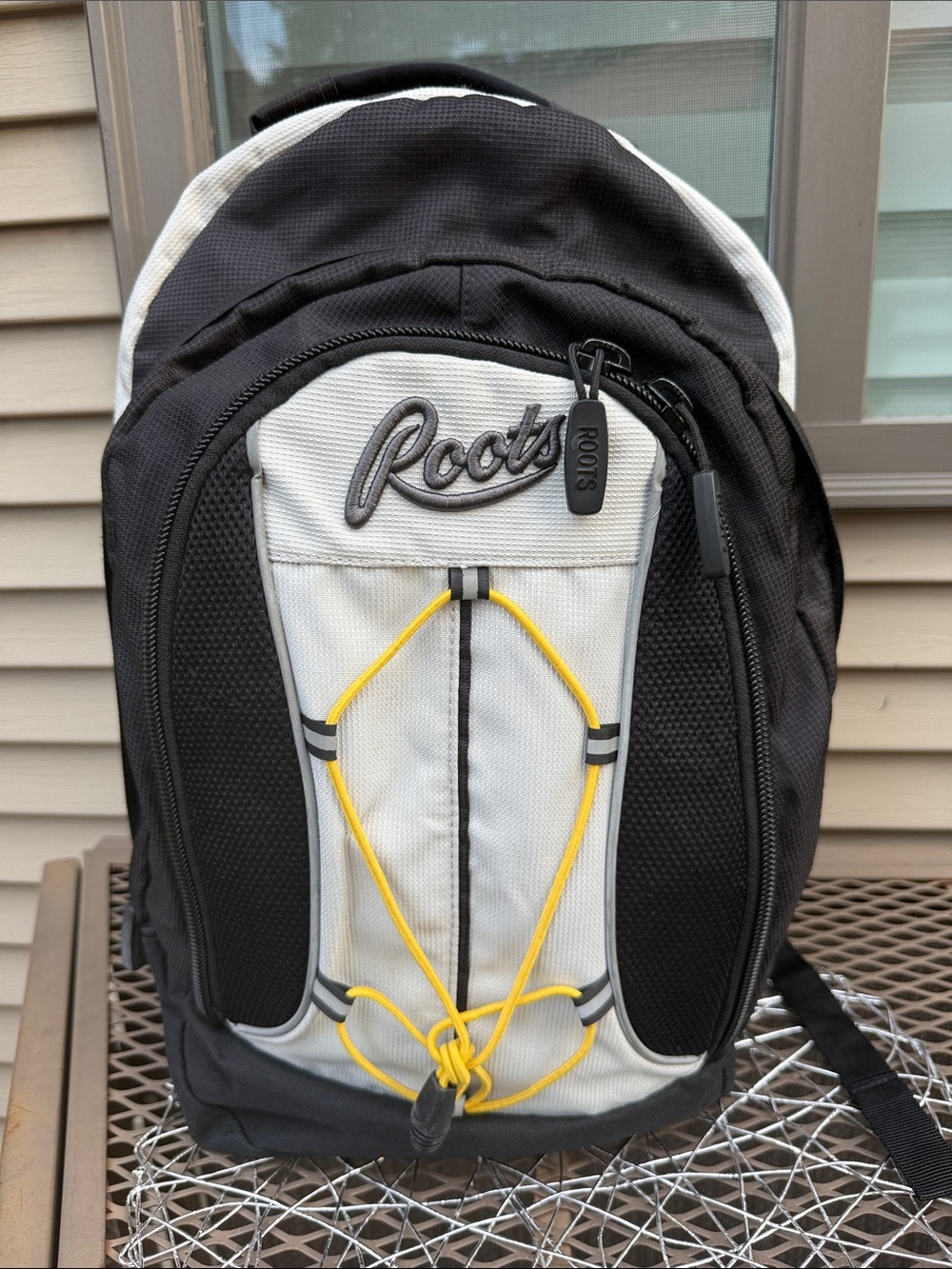 Roots Black and Light Gray Backpack with Yellow Bungee - standard size